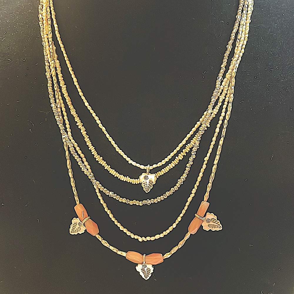 Beautiful Five Strand Carnelian, Seed Pearl and Thai Silver Necklace